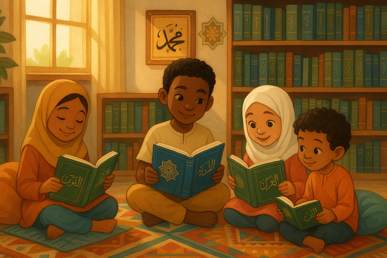 Kids reading islamic books
